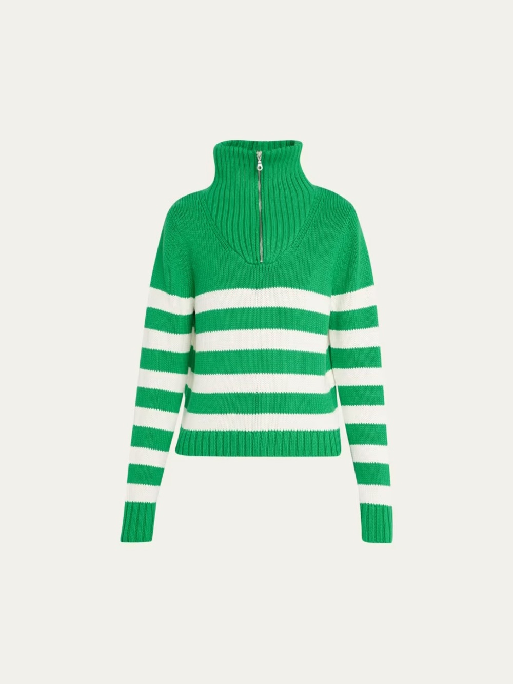 Kule Matey Quarter Zip in Green and White Striped, size small